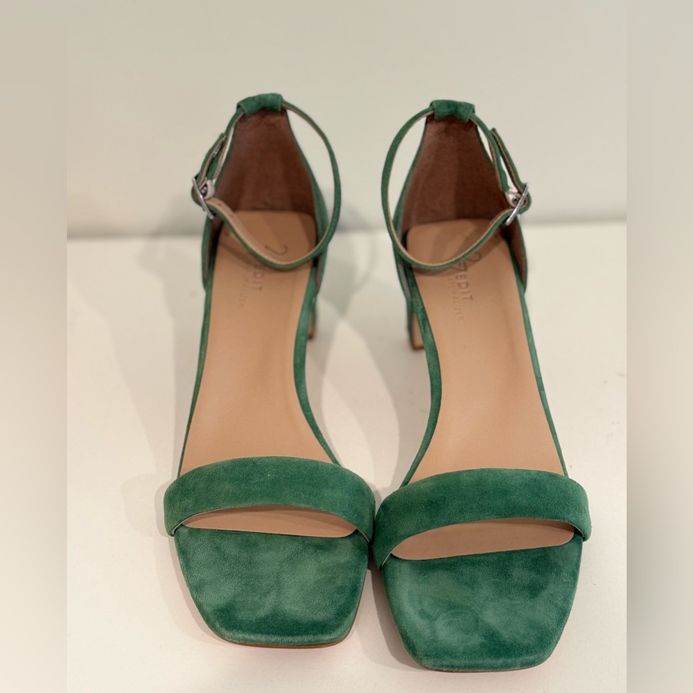 NATURALIZER 27 Edit Iriss Green Suede Leather Sandal Heel Sz 9.5 B 40.5 - Picture 7 of 10